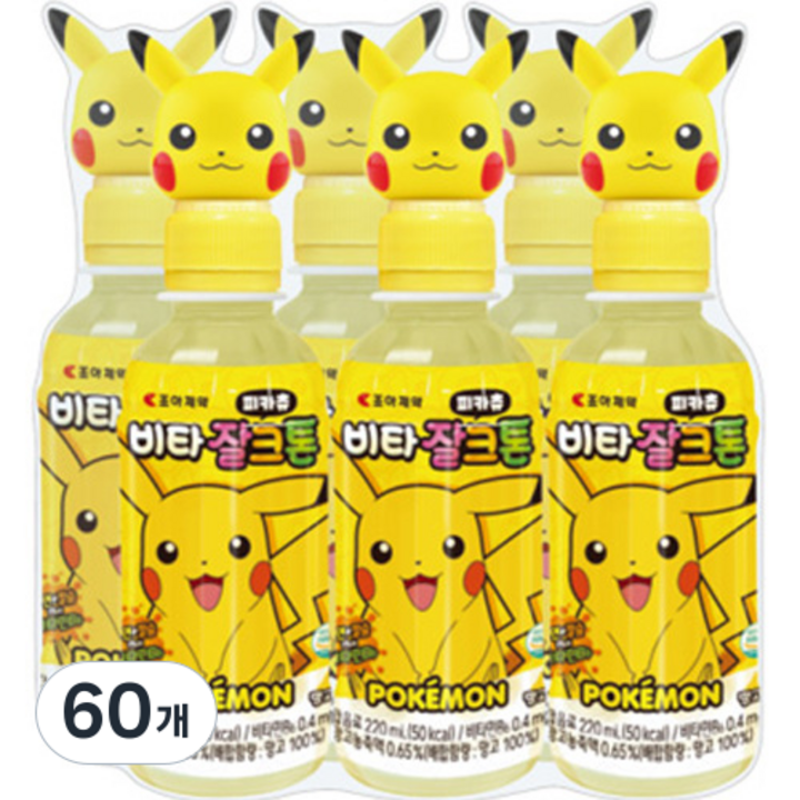 유아용 비타잘크톤 피카츄 포켓몬 음료수, 220ml, 60개, 망고맛