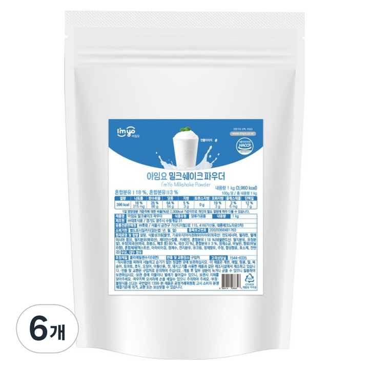 아임요 밀크쉐이크 파우더, 1kg, 1개입, 6개