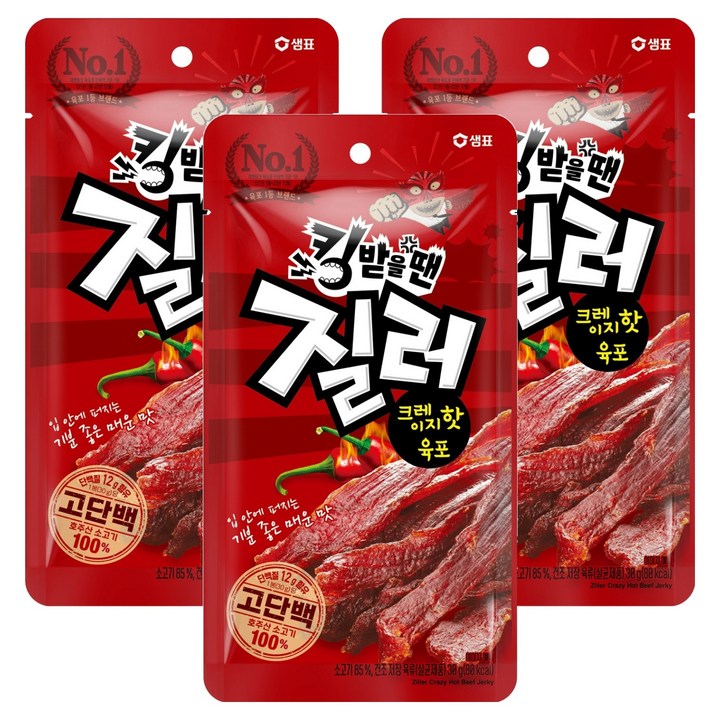 질러 크레이지핫 육포, 30g, 3개