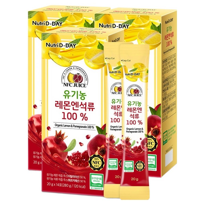 뉴트리디데이 유기농 레몬엔석류즙 100%, 280g, 3개