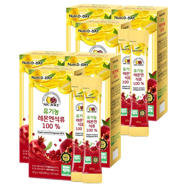 뉴트리디데이 유기농 레몬엔석류즙 100%, 280g, 6개