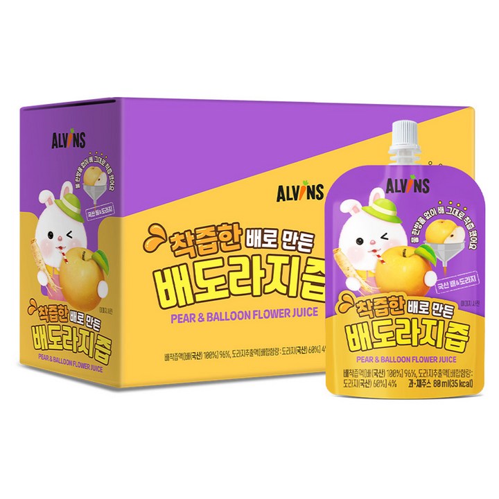 엘빈즈 착츱한 배로 만든 배도라지즙, 80ml, 20개, 혼합맛(배/도라지)