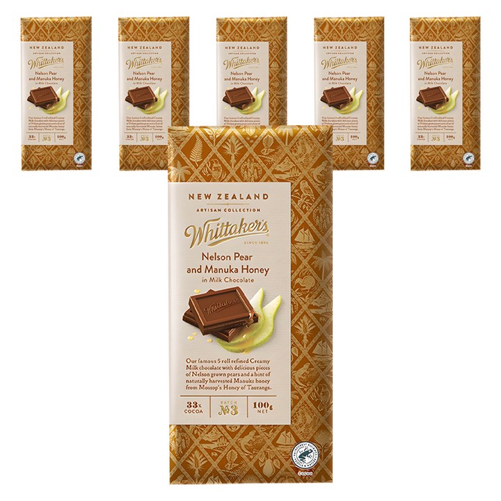 휘태커스 넬슨페어 앤 마누카꿀 밀크초콜릿, 100g, 6개