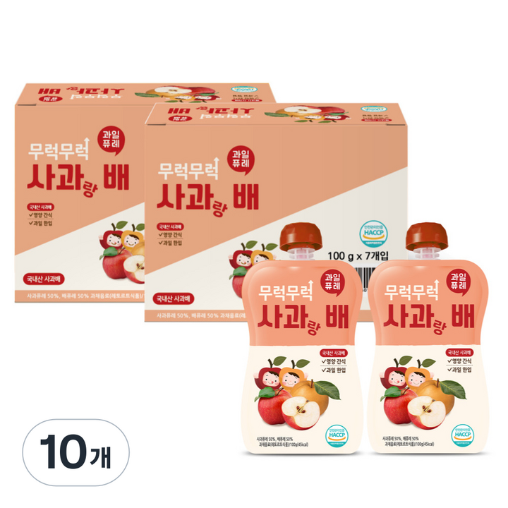 이유케어스 무럭무럭 과일 퓨레 사과랑 배 100g x 7p, 사과 + 배 혼합맛, 10개, 700g