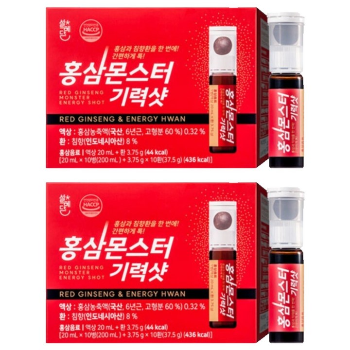 설혜담 홍삼몬스터 기력샷 37.5g + 200ml 세트, 2세트