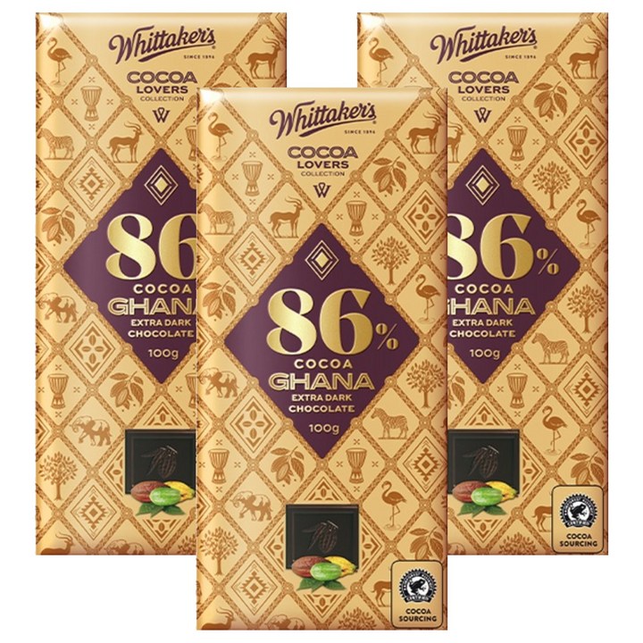 휘태커스 코코아 러버 86% 초콜릿, 100g, 3개