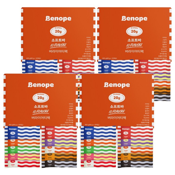 베노프 프로틴 소프트바 60g x 10종 버라이어티 세트, 4개, 600g