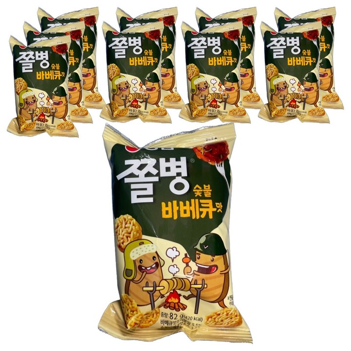 농심 쫄병스낵 숯불 바베큐맛, 82g, 10개