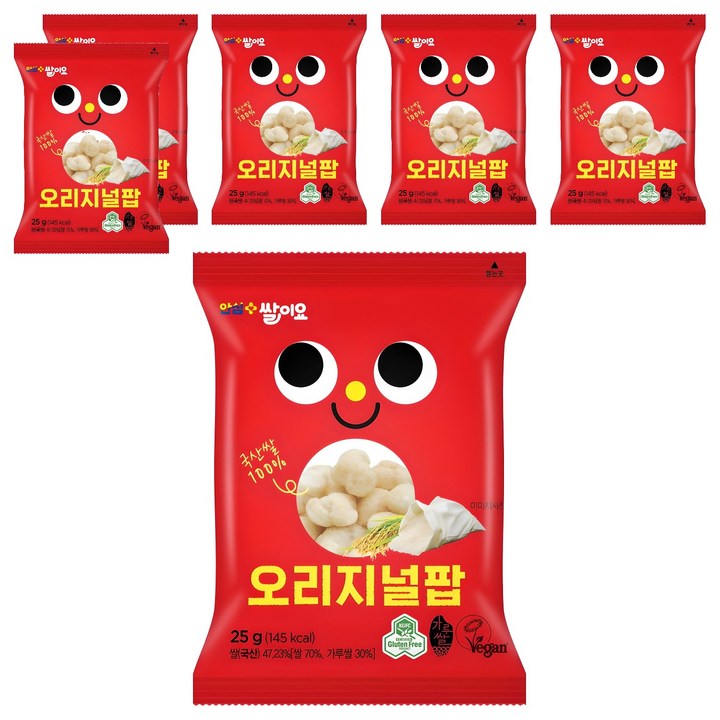 청원생명쌀 안심플러스 튀기지 않은 쌀과자 쌀이요 오리지널팝, 25g, 6개