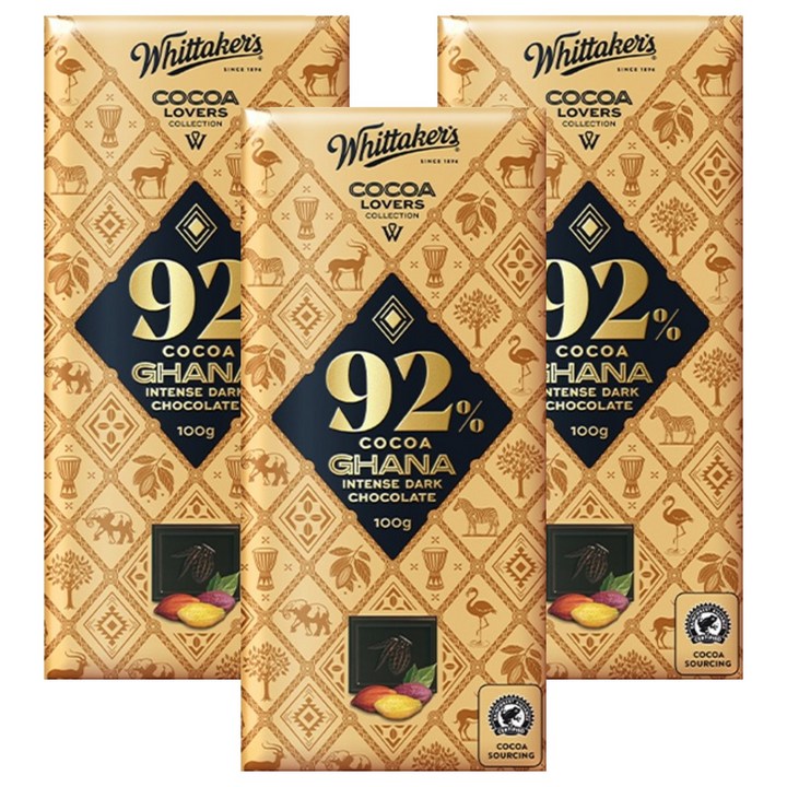 휘태커스 코코아 러버 92% 초콜릿, 100g, 3개