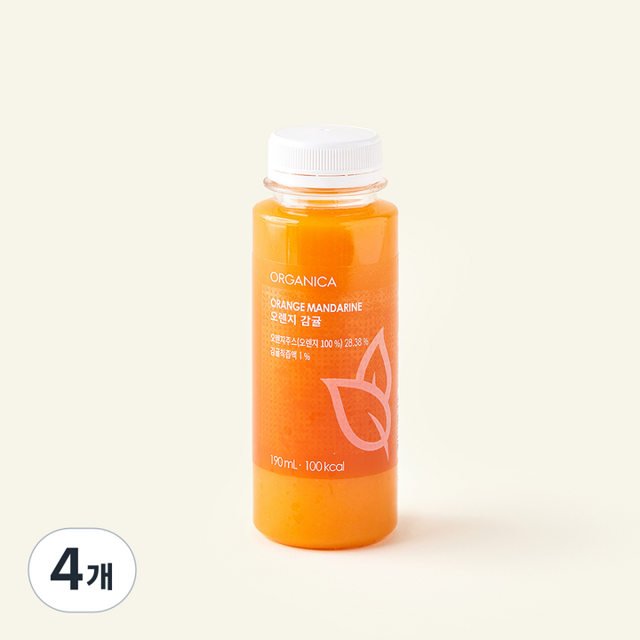 올가니카 주스 오렌지감귤, 4개, 190ml