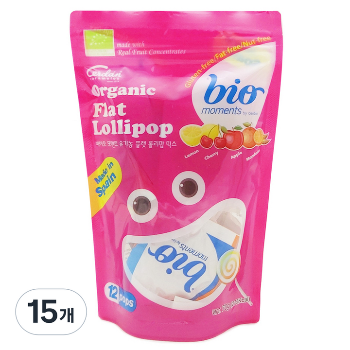 바이오모멘트 유기농 플랫 롤리팝 믹스, 70g, 15개