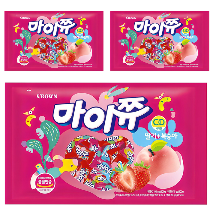 마이쮸 츄잉캔디 딸기 복숭아, 720g, 3개