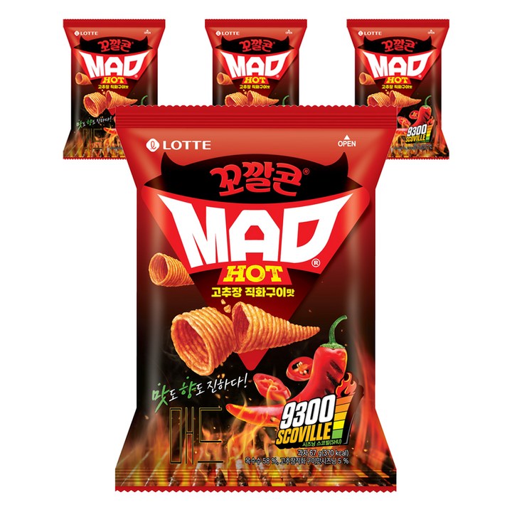 꼬깔콘 MAD HOT 고추장 직화구이맛, 67g, 4개