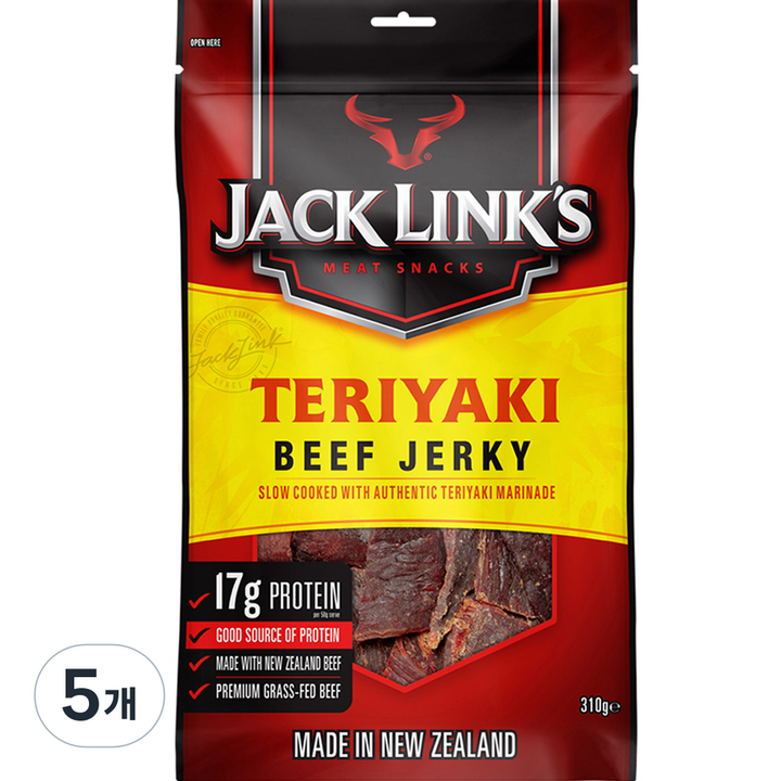 잭링크스 비프 져키 데리야키 육포, 310g, 5개