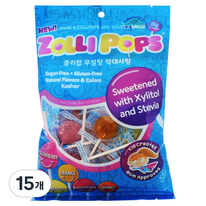 졸리팝 무설탕 막대사탕, 125g, 15개