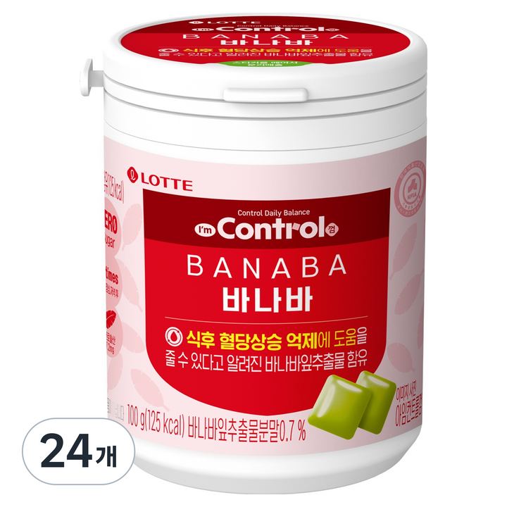 롯데웰푸드 아임 컨트롤 껌 바나바, 100g, 24개