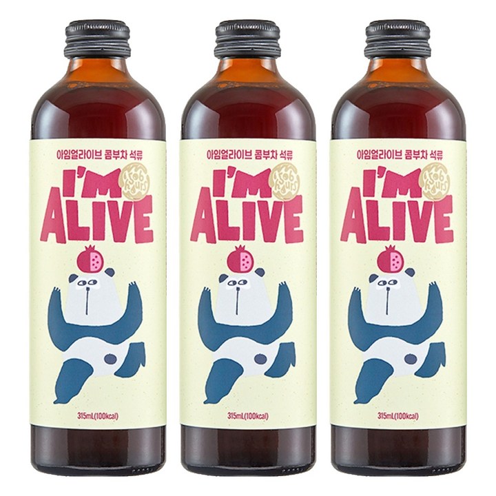 아임얼라이브콤부차 유리병 석류, 1개입, 3개, 315ml