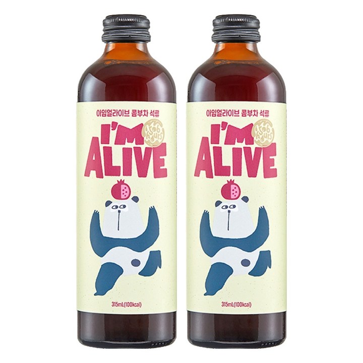 아임얼라이브콤부차 유리병 석류, 1개입, 2개, 315ml