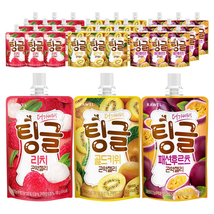 로엘 더 가벼워진 팅글 곤약젤리 3종 28팩 골드키위 10팩+리치 10팩+패션후르츠 8팩, 80g, 3세트
