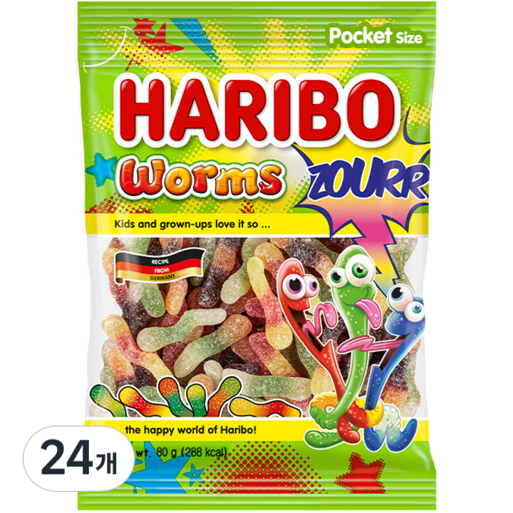 하리보 웜즈 사우어 젤리, 80g, 24개