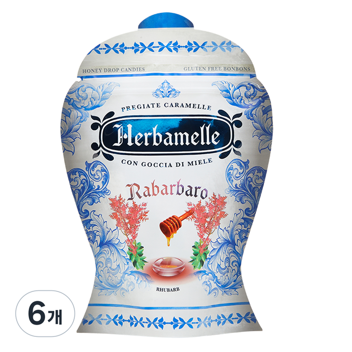 에르바멜레 허니드롭 루바브 캔디, 100g, 6개
