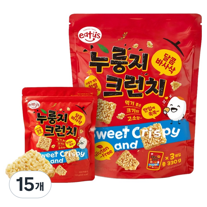 이더스 찹쌀 누룽지 크런치 3p, 15개, 330g
