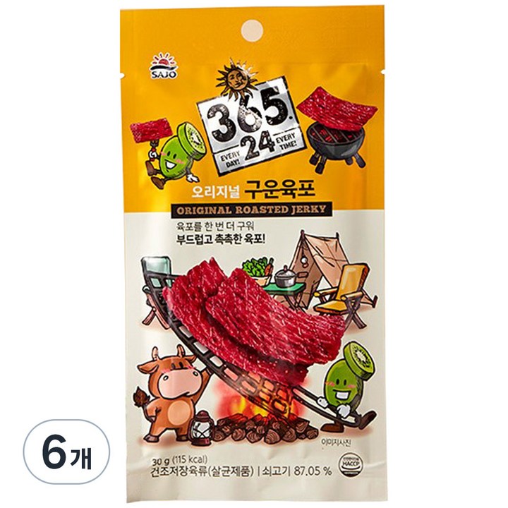 삼육오점이사 해표 오리지널 구운 육포, 30g, 6개