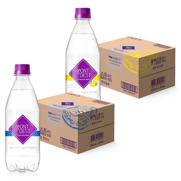 몽베스트 위드 스파클링 워터 플레인 500ml 20p + 레몬 500ml 20p, 1세트
