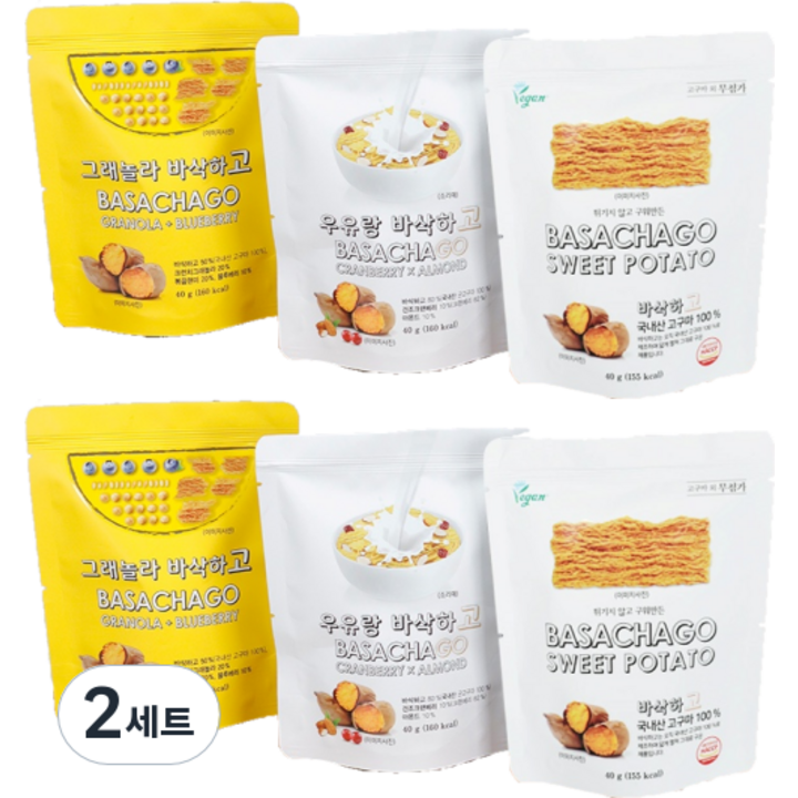 바삭한 녀석들 바삭하고 40g x 2p + 우유랑 40g x 2p + 그래놀라 40g x 2p 세트, 2세트