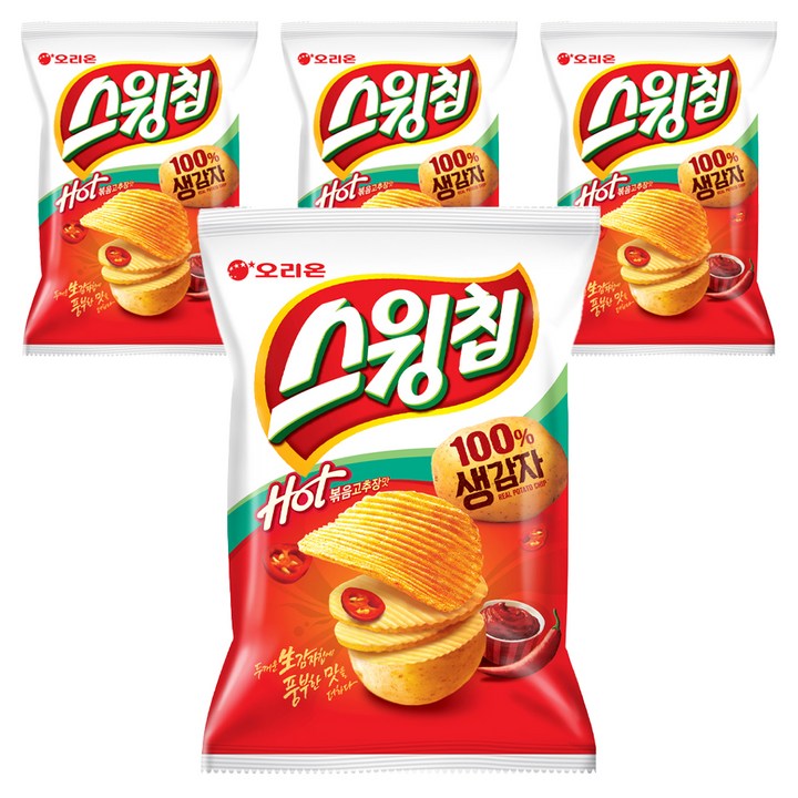 오리온 스윙칩 볶음고추장, 124g, 4개