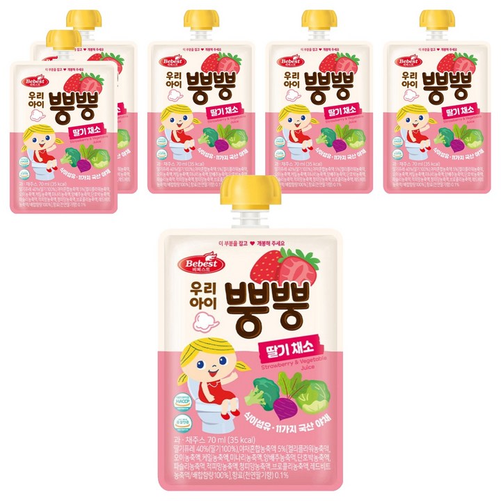 베베스트 우리 아이 뿡뿡 주스, 6개, 혼합맛(딸기/채소), 70ml