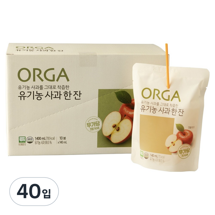 올가홀푸드 유기농 사과 한 잔, 140ml, 40개