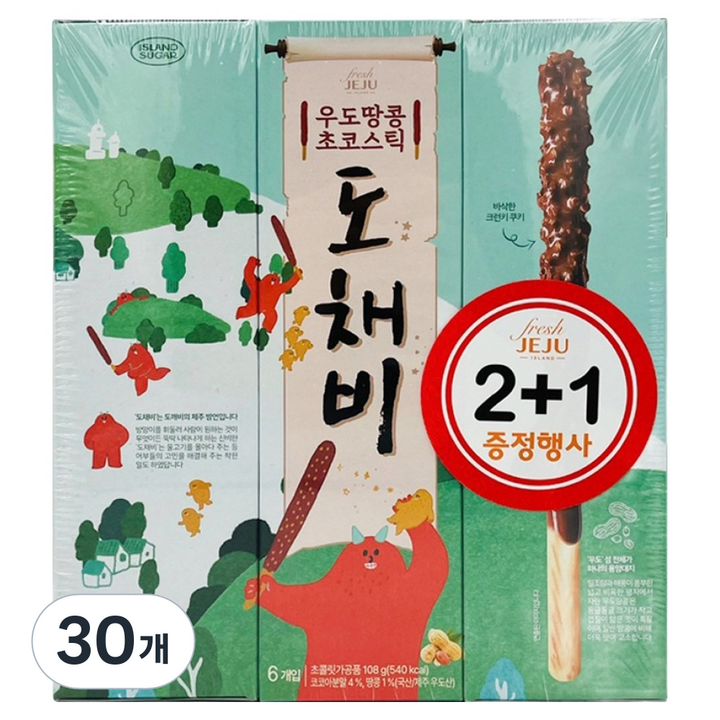 아일랜드슈가 제주 우도땅콩 도채비 초코스틱, 30개, 108g