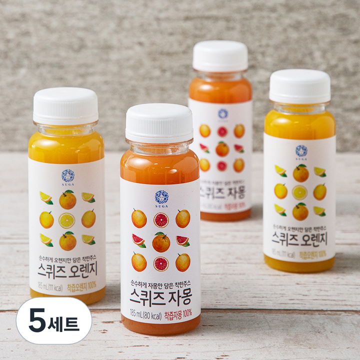 수가 스퀴즈 오렌지 185ml x 2p + 자몽 185ml x 2p, 740ml, 5세트