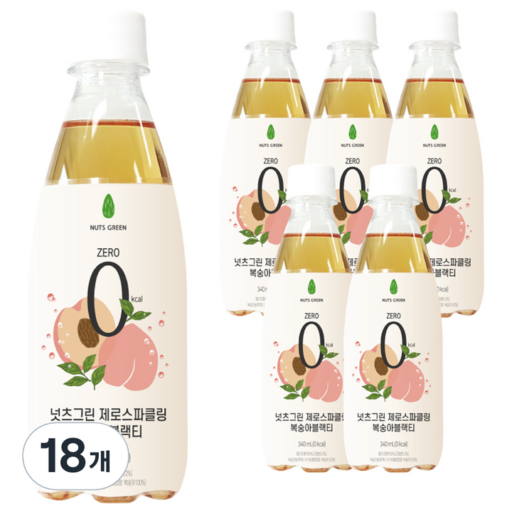 넛츠그린 제로스파클링 복숭아블랙티, 340ml, 18개