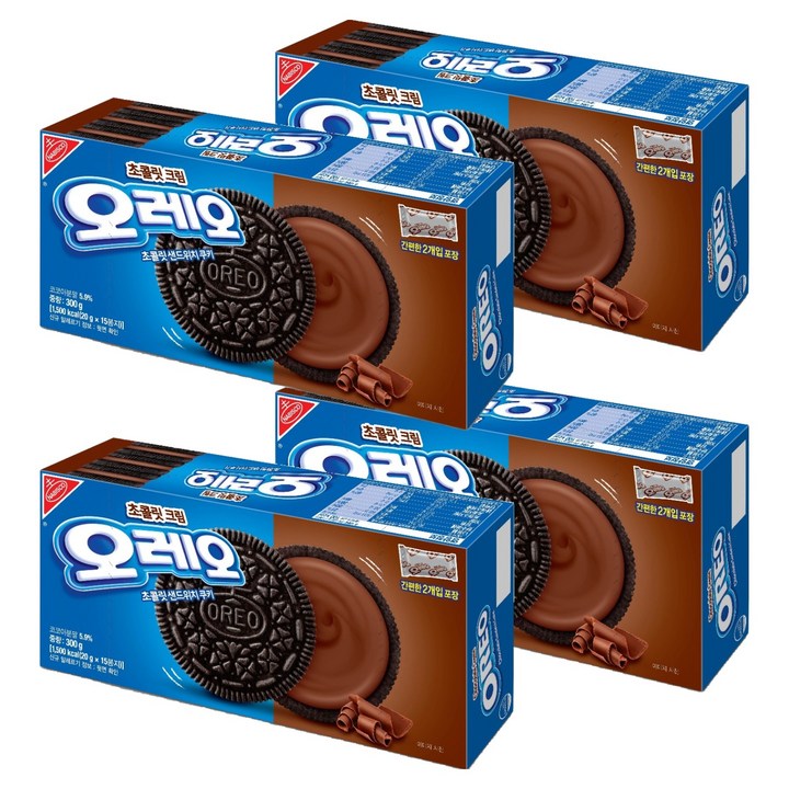 오레오 초콜릿 샌드위치 쿠키 초콜릿 크림, 300g, 4개