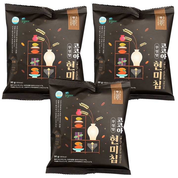 풍심당 열풍 구운 코코아 현미칩, 30g, 3개