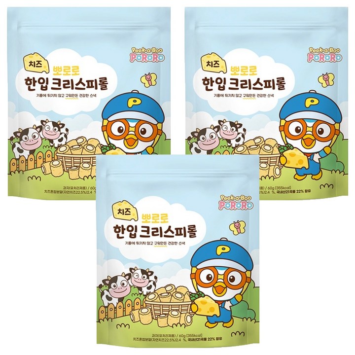 어니스트에프엔비 뽀로로 한입 크리스피롤 치즈, 60g, 3개