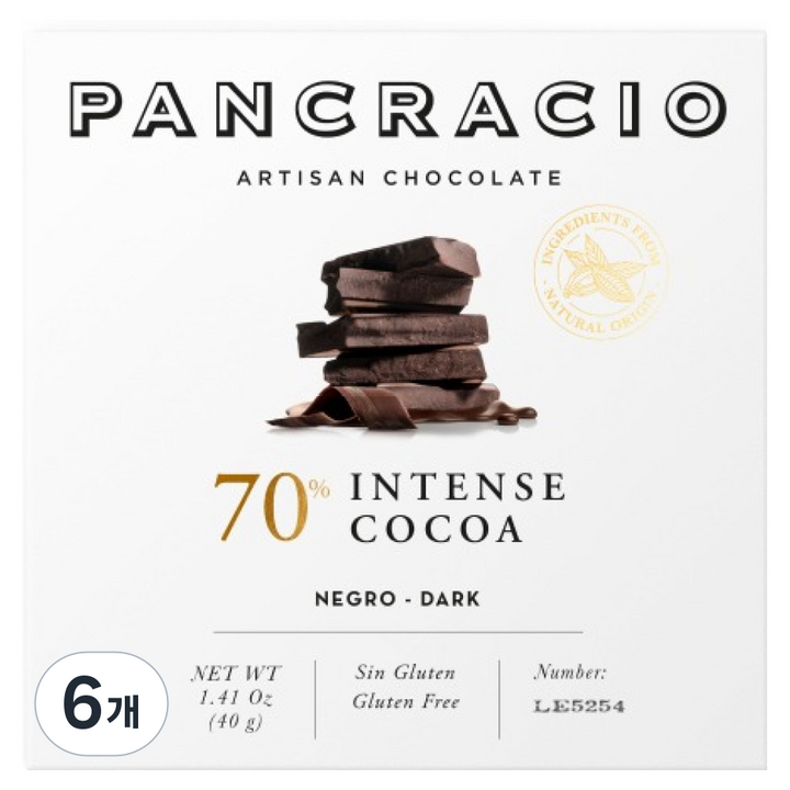 판크라시오 미니테블릿 인텐스코코아 70% 다크초콜릿, 40g, 6개