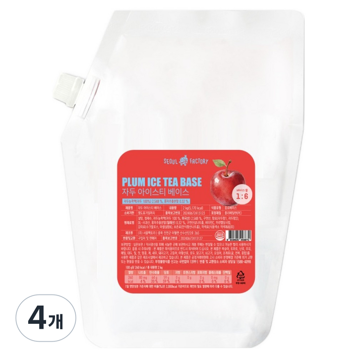 서울팩토리 자두 액상 아이스티 베이스, 2kg, 4개