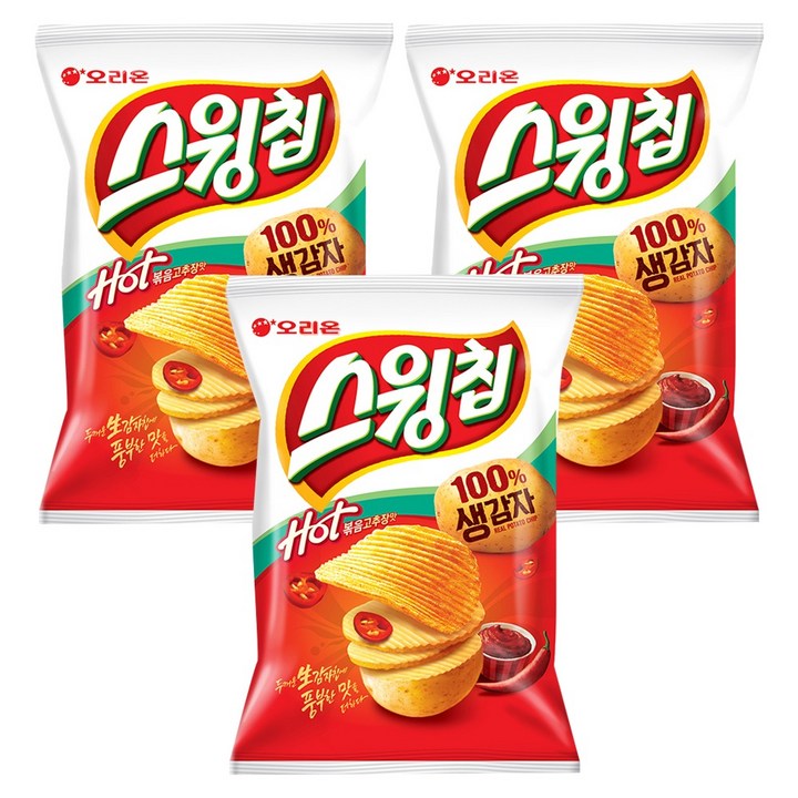 오리온 스윙칩 핫 볶음고추장맛, 60g, 3개