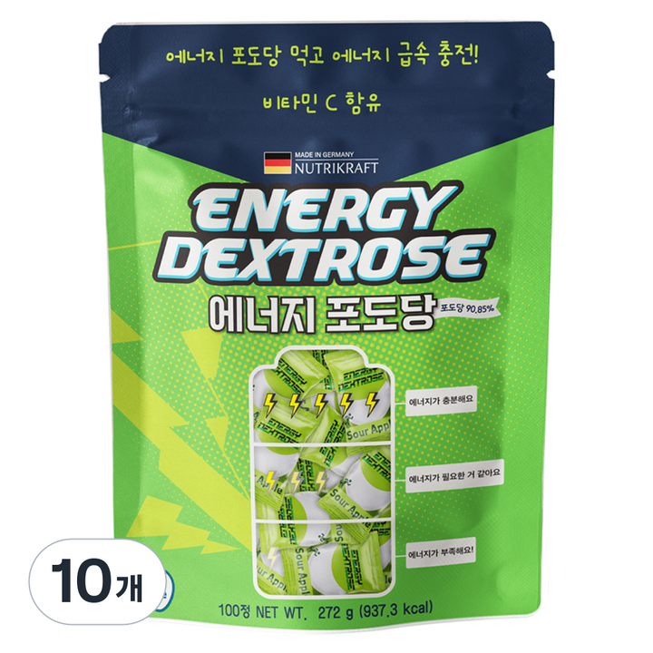 뉴트리크라프트 에너지 포도당 캔디 사과맛 100p, 272g, 10개