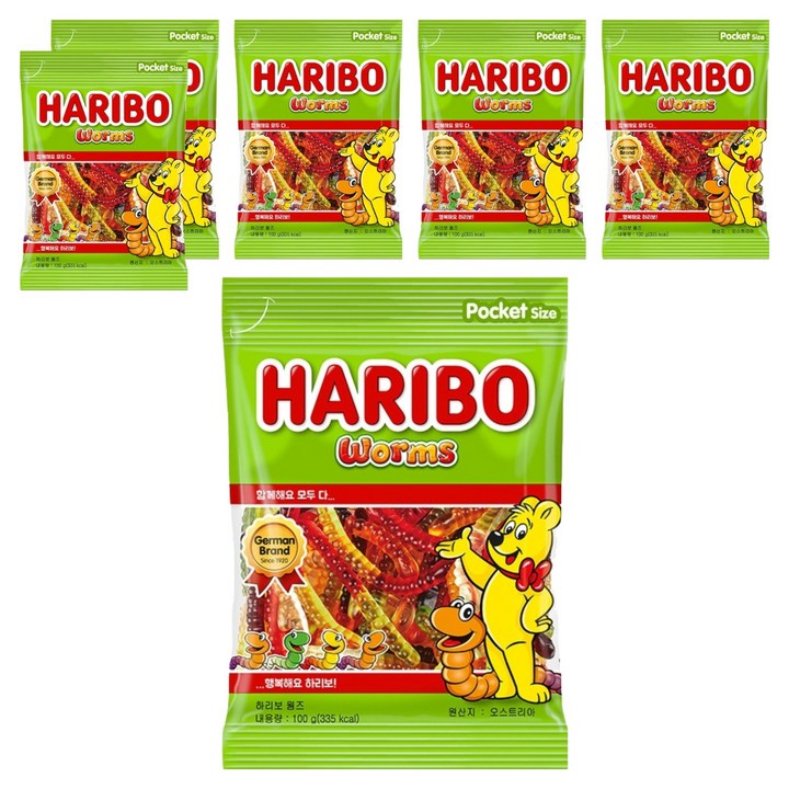 하리보 웜즈 젤리, 100g, 6개