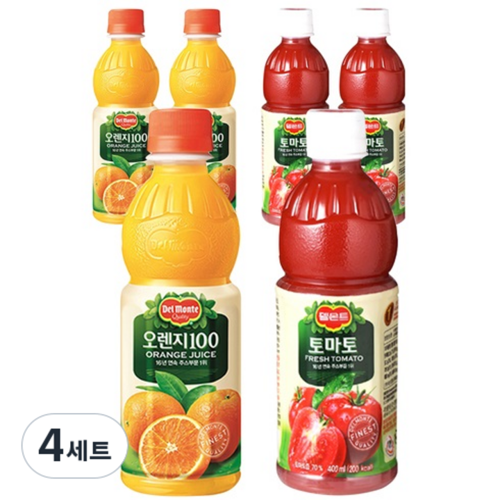 델몬트 오렌지 주스 400ml x 3p + 토마토 주스 400ml x 3p, 4세트