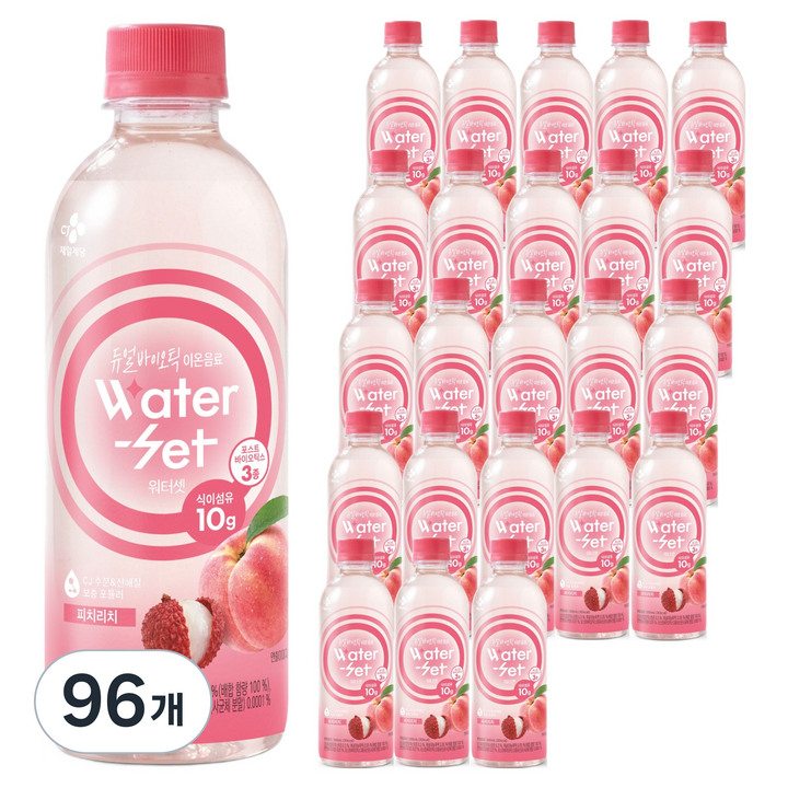 CJ제일제당 워터셋 듀얼바이오틱 이온음료 피치리치, 96개, 500ml