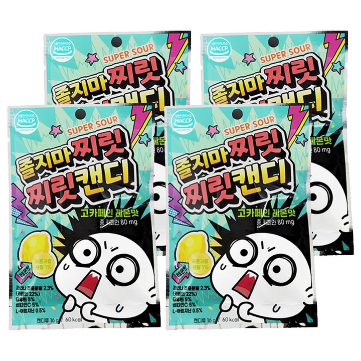 졸지마 찌릿찌릿 캔디 고카페인 레몬맛, 16g, 4개