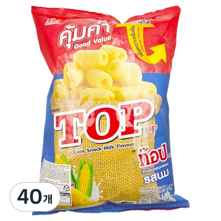 탑업 파이분 콘 스낵 밀크 플레이버, 40개, 75g