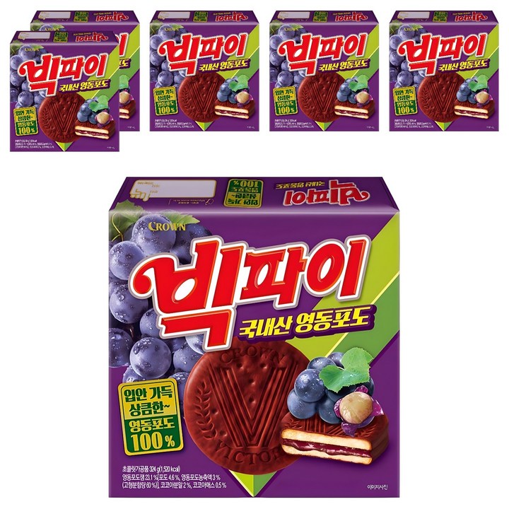 크라운 빅파이 영동포도 과자, 324g, 6개