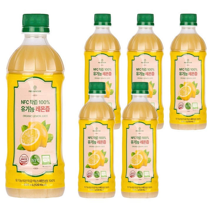 파이토메이드 NFC착즙 100% 유기농 레몬즙, 6개, 500ml